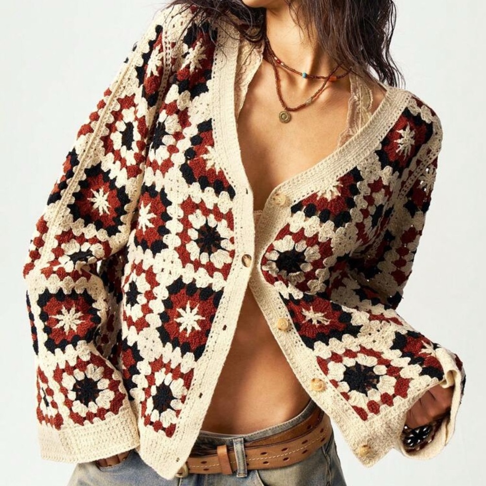 Bohemian Crochet Cardigan Sweater - Multicolor - Picture 2 of 4